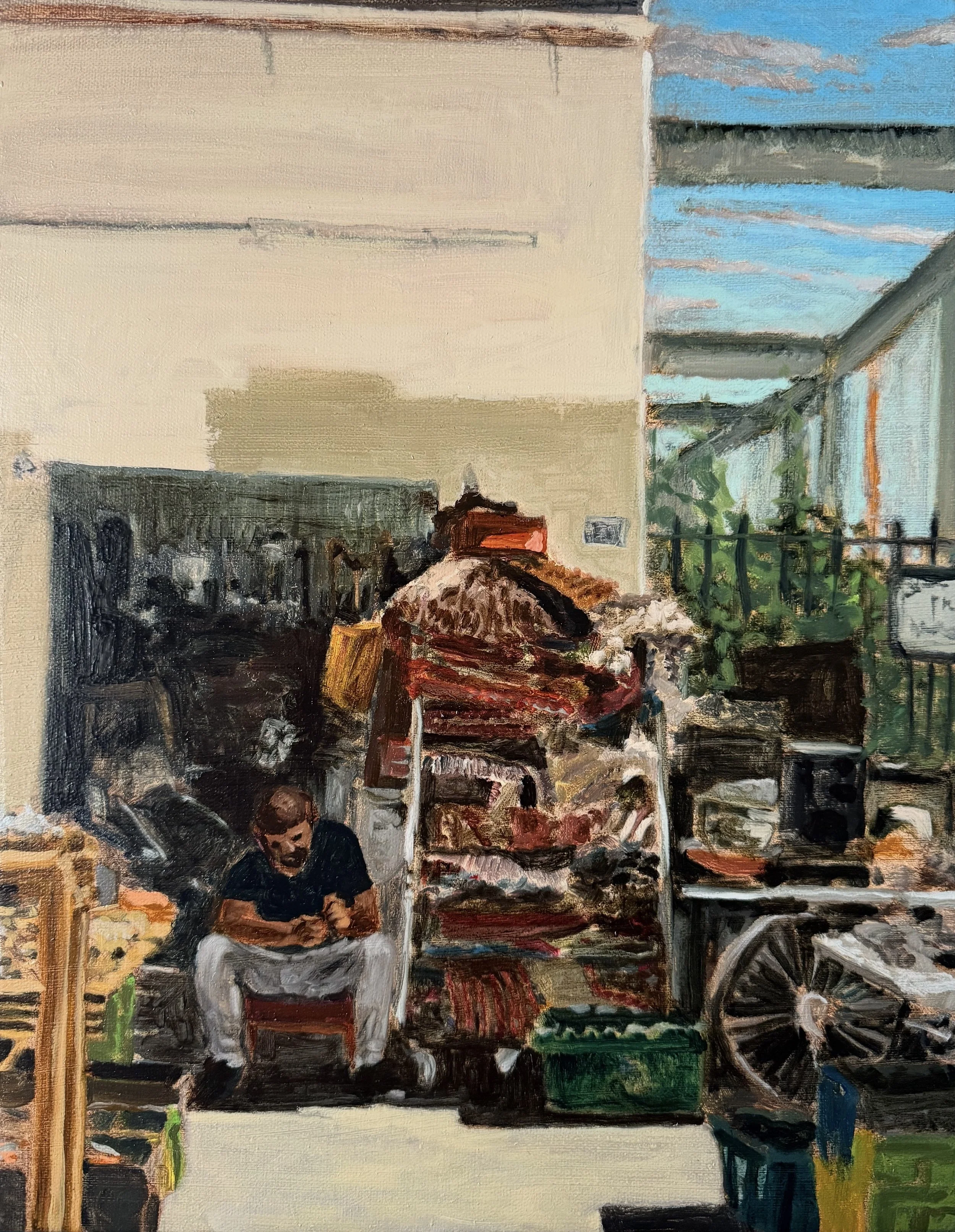   Rug Salesman   oil on canvas  18” x 14”  2025 