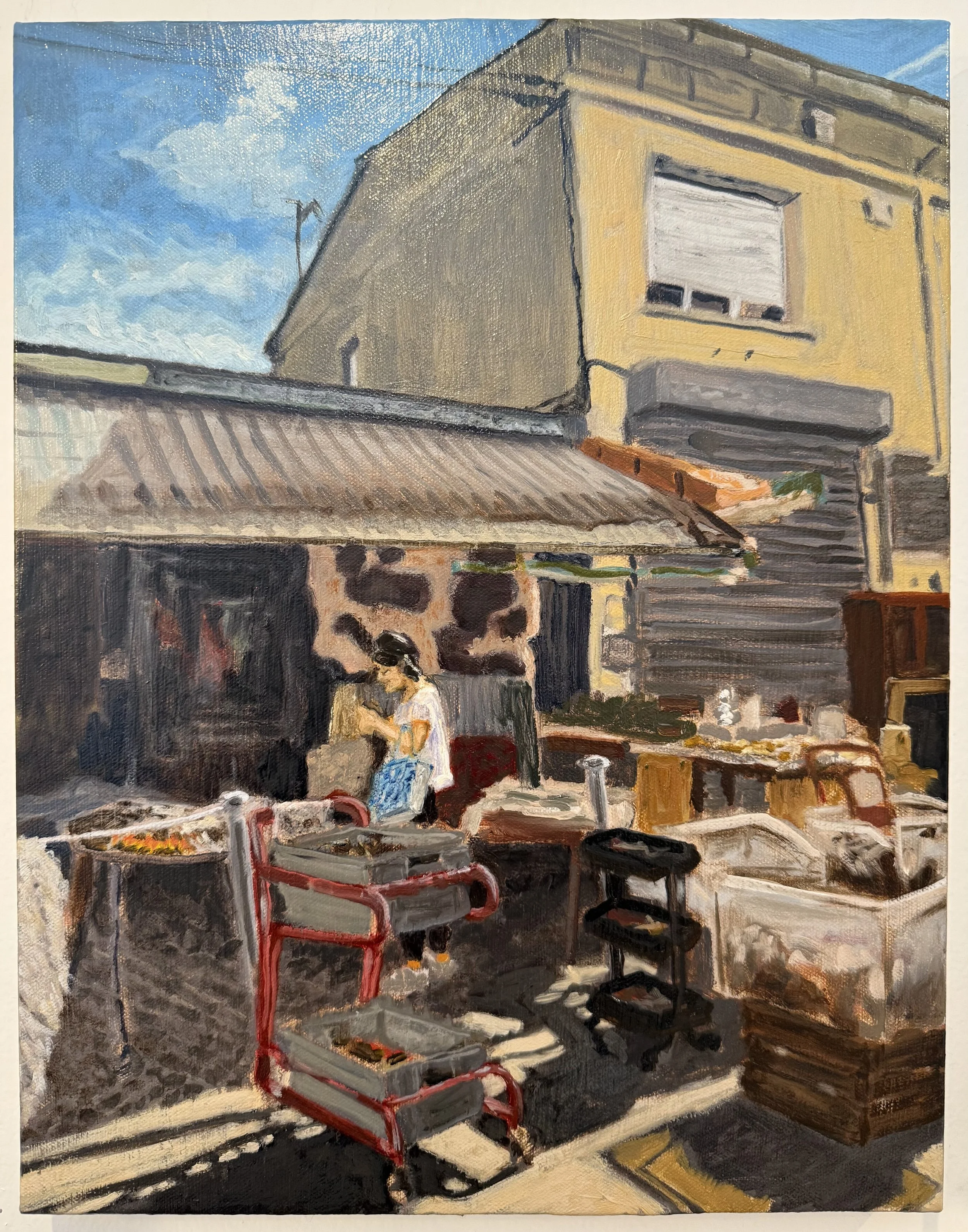   Woman at the Flea   oil on canvas  18” x 14”  2025 