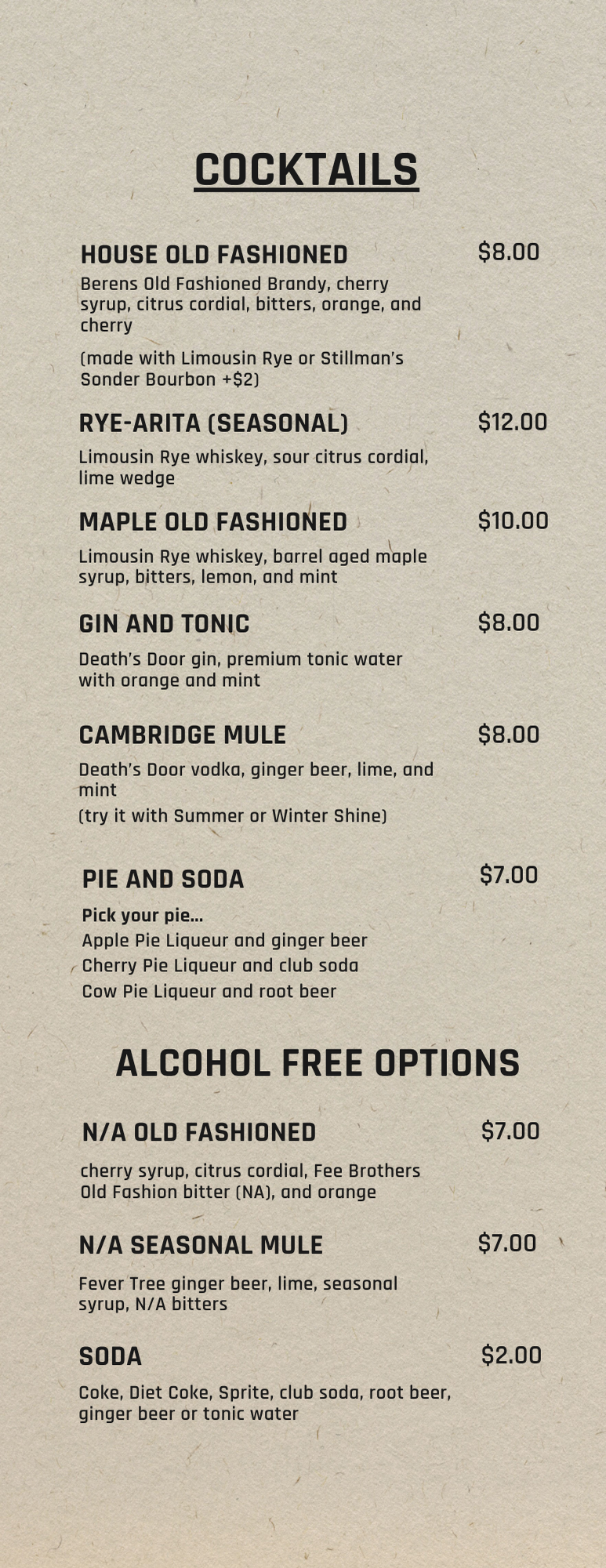 Dancing Goat Distillery Cocktail Menu