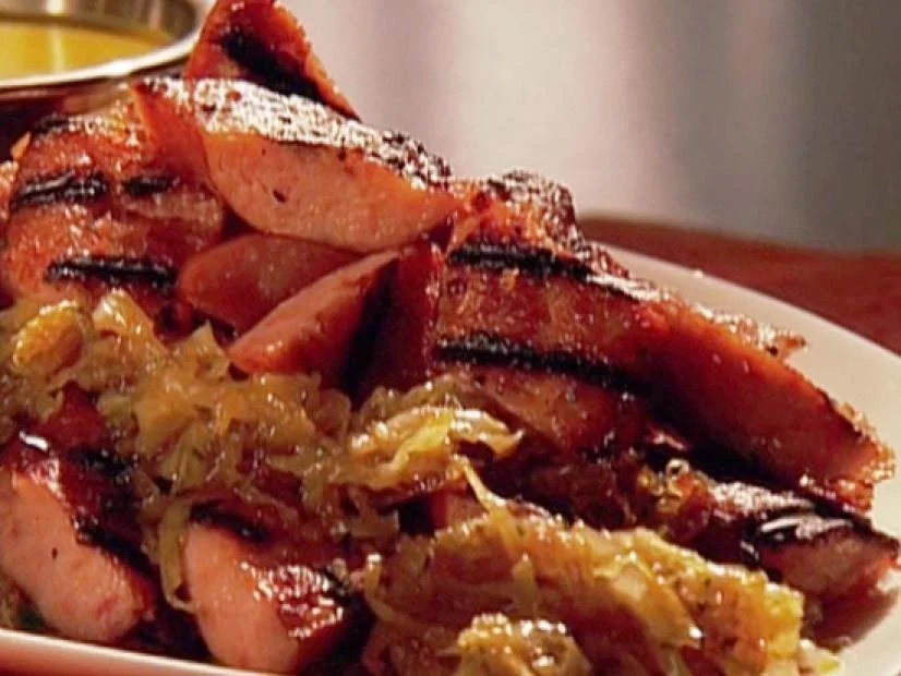 Grilled Kielbasa with Sauerkraut and Onions