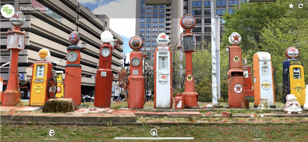   Fossil Fueled , John Craig Freeman, augmented reality public art, Rose Fitzgerald Kennedy Greenway Conservancy, Boston MA, 2019. 