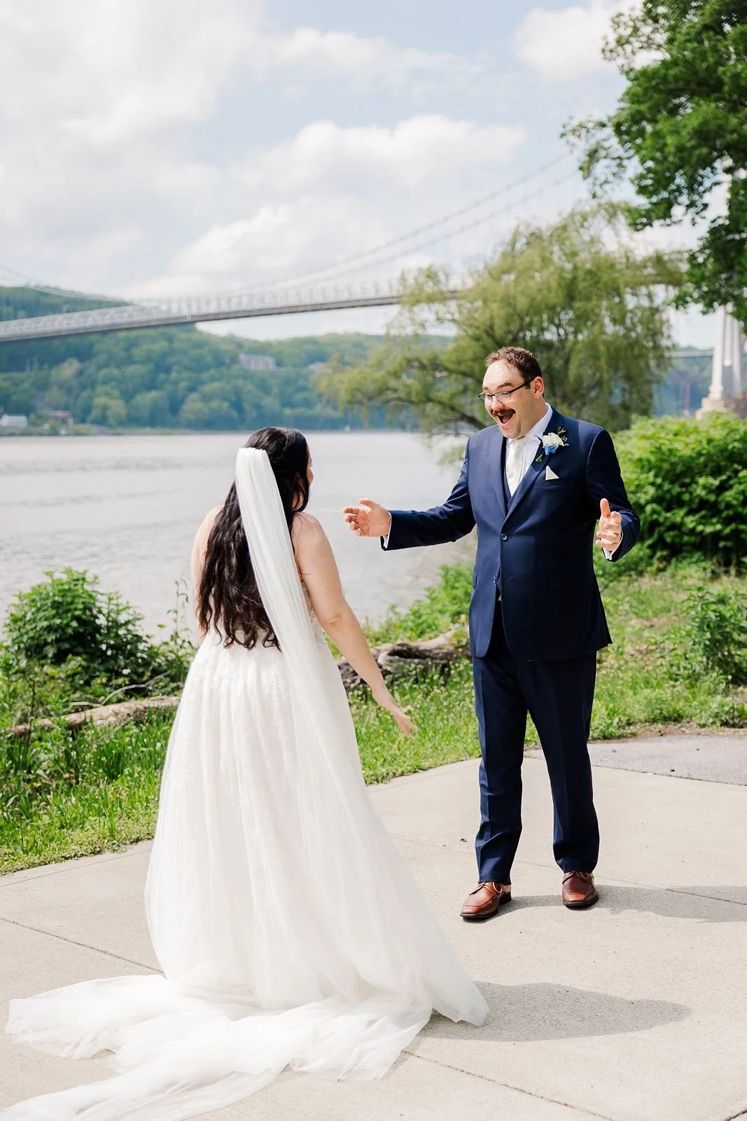 Groom excited first look at bride