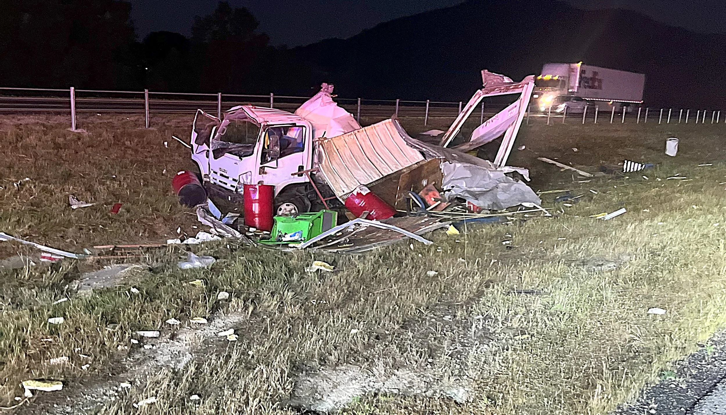 Enviro Medics emergency spill response team responded to a chemical spill from multiple drums after a vehicle accident. This was an extreme environmental and life hazard.