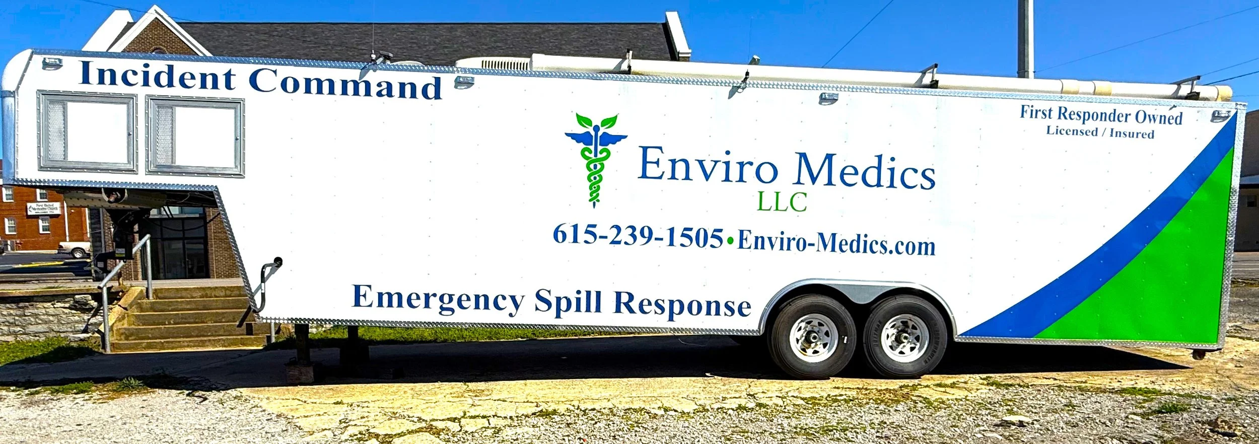 Enviro Medics incident command trailer. Professional emergency spill response team.