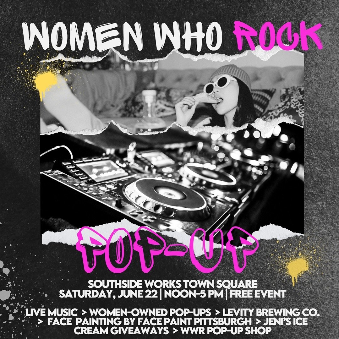 Women Who Rock is taking over SouthSide Works Town Square on Saturday, June 22, from Noon-5 PM! Join us for an amazing day featuring live music by DJ Jess, singer-songwriter Carly Conroy, delicious brews from Levity Brewing Co., women-owned pop-up sh
