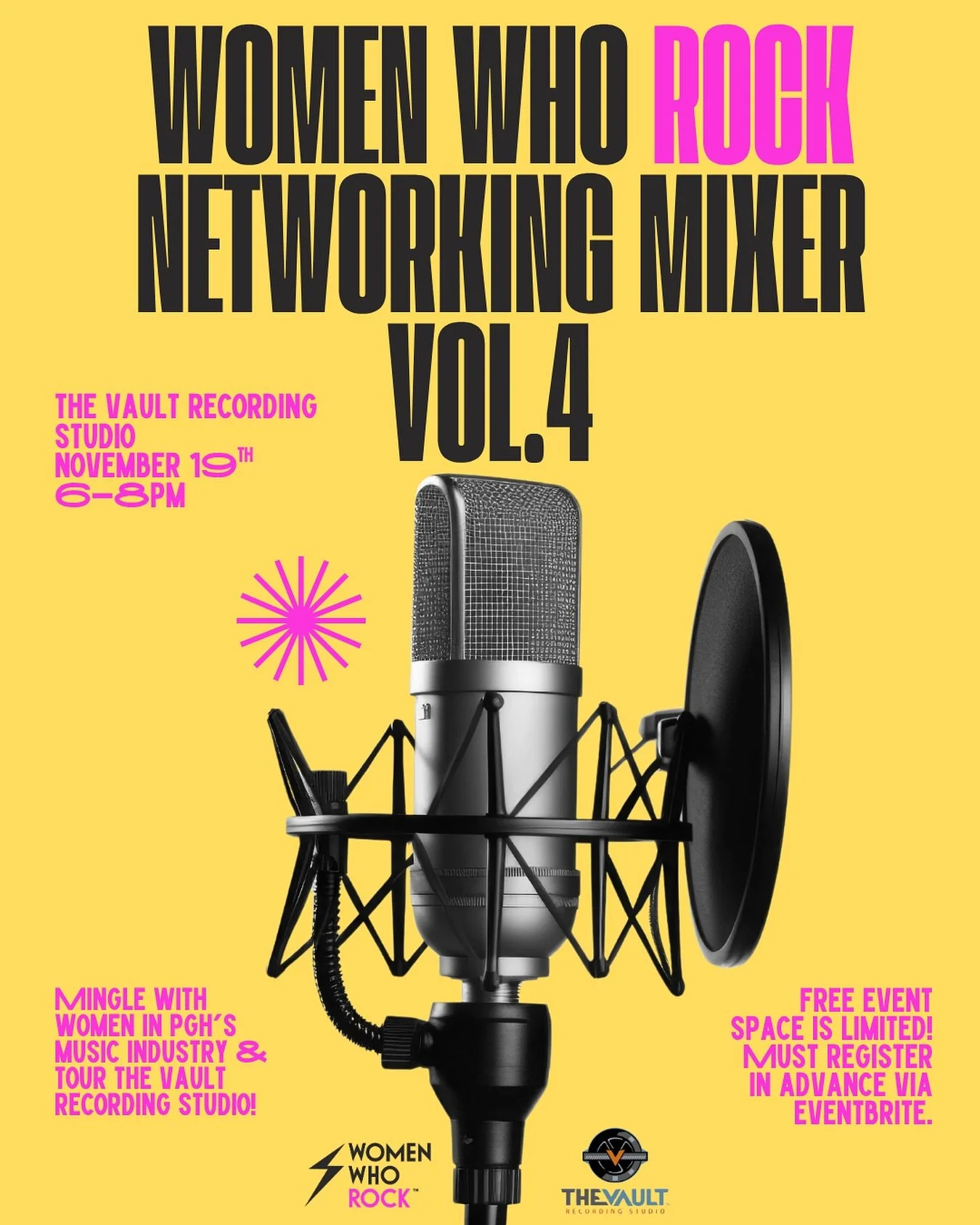 ⚡ WOMEN WHO ROCK NETWORKING MIXER VOL. 4! ⚡

We&rsquo;re bringing the Pittsburgh music community together for an inspiring night of connection &amp; collaboration at The Vault Recording Studio.

🎧 Get an exclusive behind-the-scenes tour of this icon