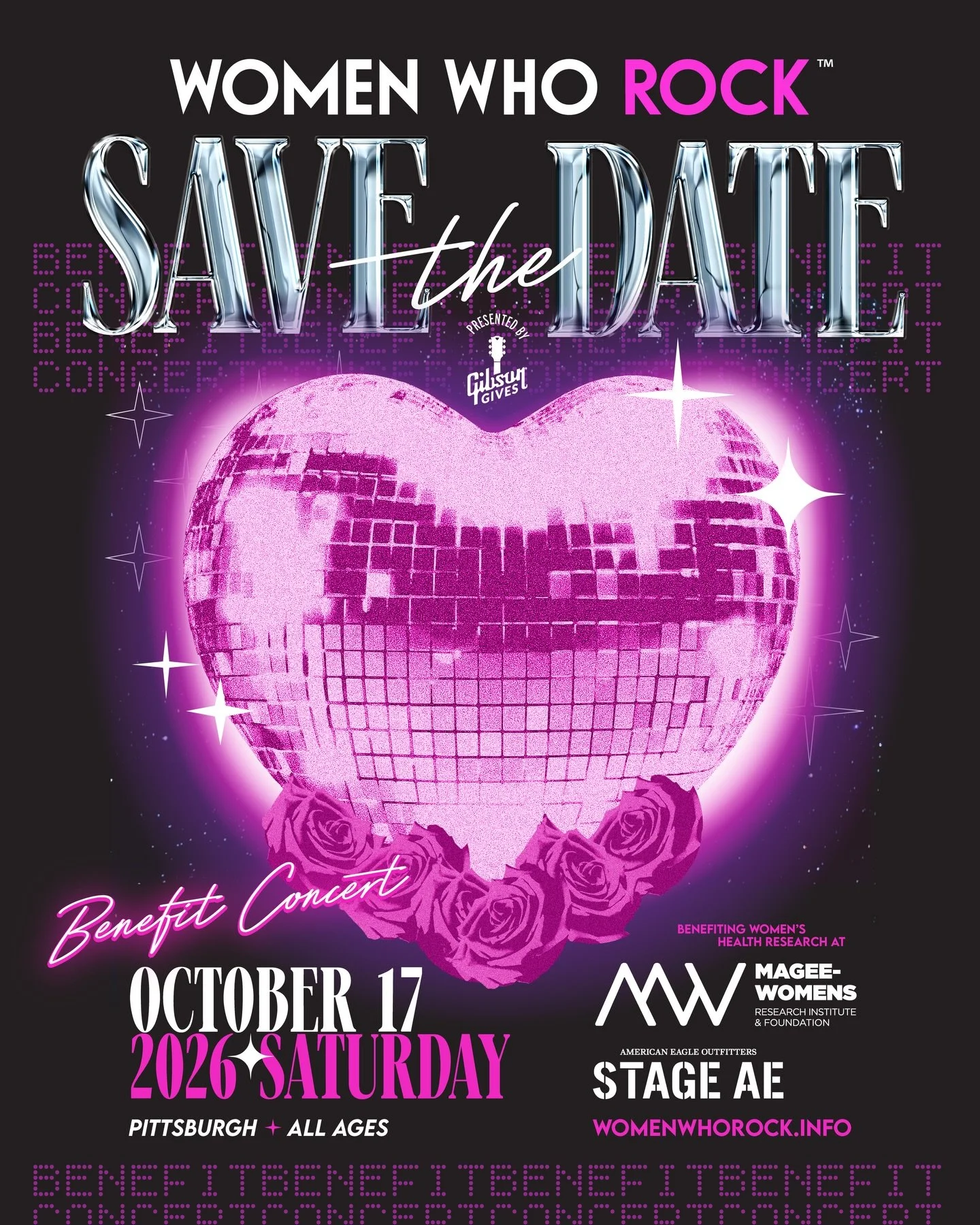💗⚡️SAVE THE DATE 💗⚡️

The 2026 Women Who Rock Benefit Concert is officially set for:

📅 Saturday, October 17, 2026
📍 Stage AE | Pittsburgh, PA | All Ages

After two consecutive SOLD-OUT years, we&rsquo;re back&mdash;and moving to Saturday night!
