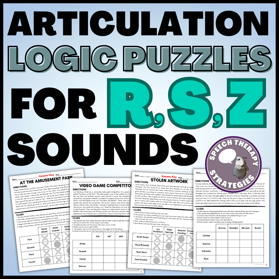 S, Z, R Sounds Articulation Activity Logic Puzzles — Speech Therapy ...