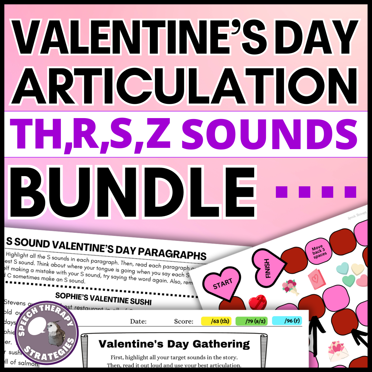 Valentine's Articulation Activities, Stories, & Games Bundle for R, TH, S, Z Sounds