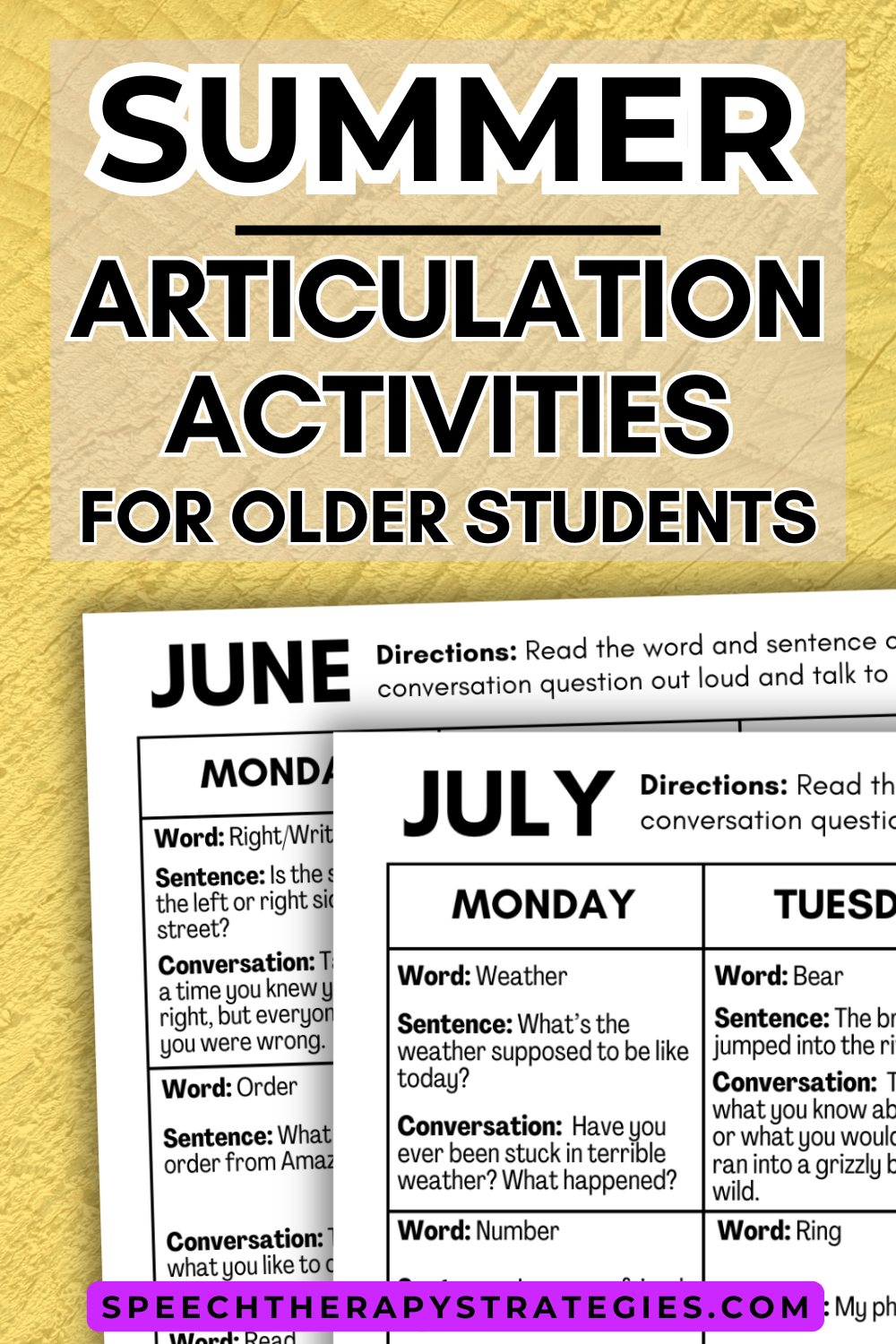 Easy Summer Articulation Practice Ideas for Older Students