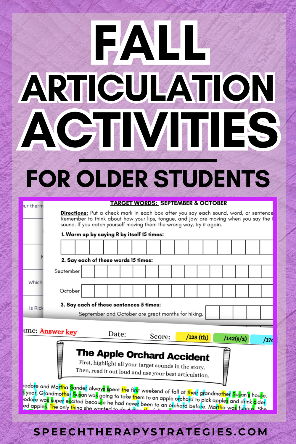 No Prep Fall R Sound Activities for Older Students