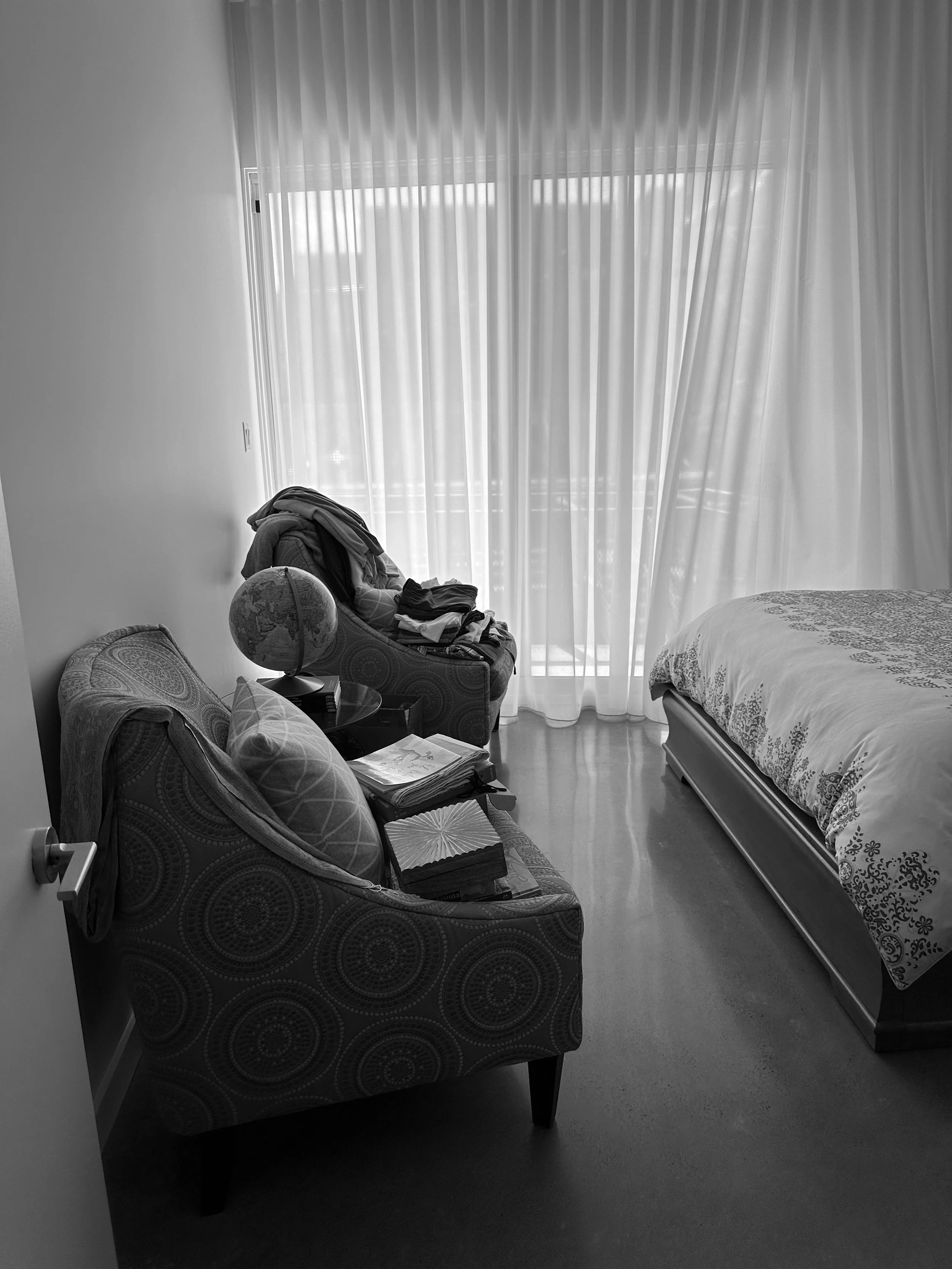 BEFORE - master bedroom (armchairs needed to stay)