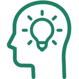 Outline of a human head with a light bulb inside, symbolizing ideas or creativity.