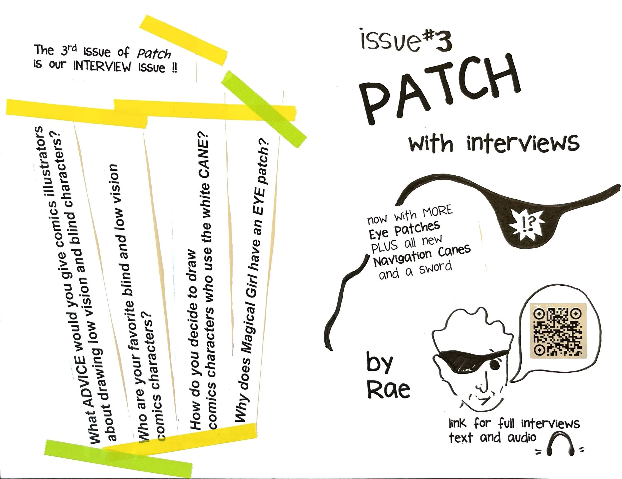 Photo of the design mock-up of the front and back covers of Patch issue three, with interviews.