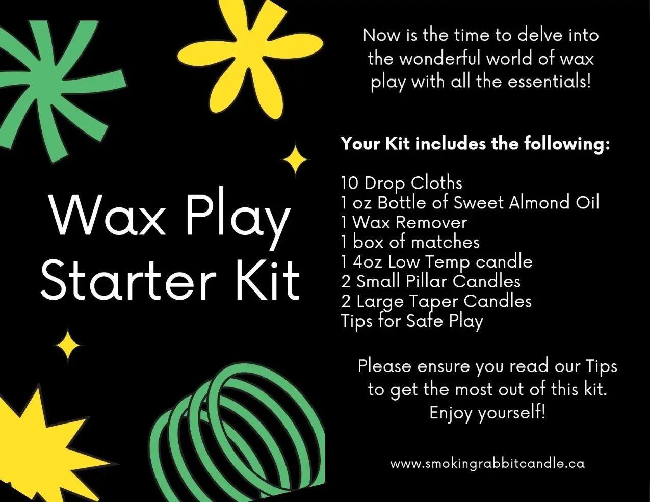 🔥 Introducing our sensational new Wax Play kits, launching this month! Encased in a chic black box for easy storage. Priced at $60, these kits are a must-have for anyone eager to indulge in this sensual experience. Secure yours now with a simple mes