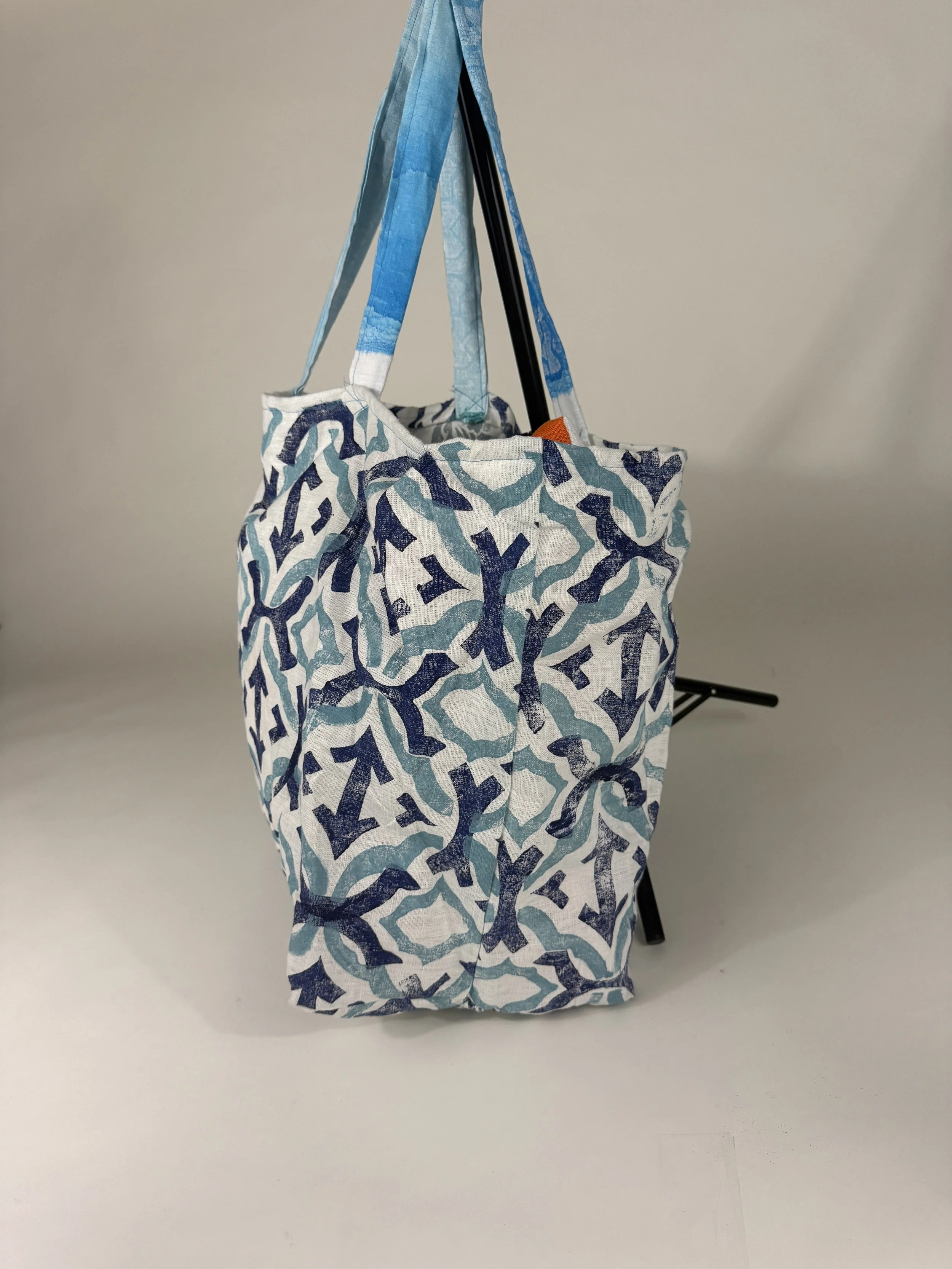 Large Tote Bag- Interlocking Blue