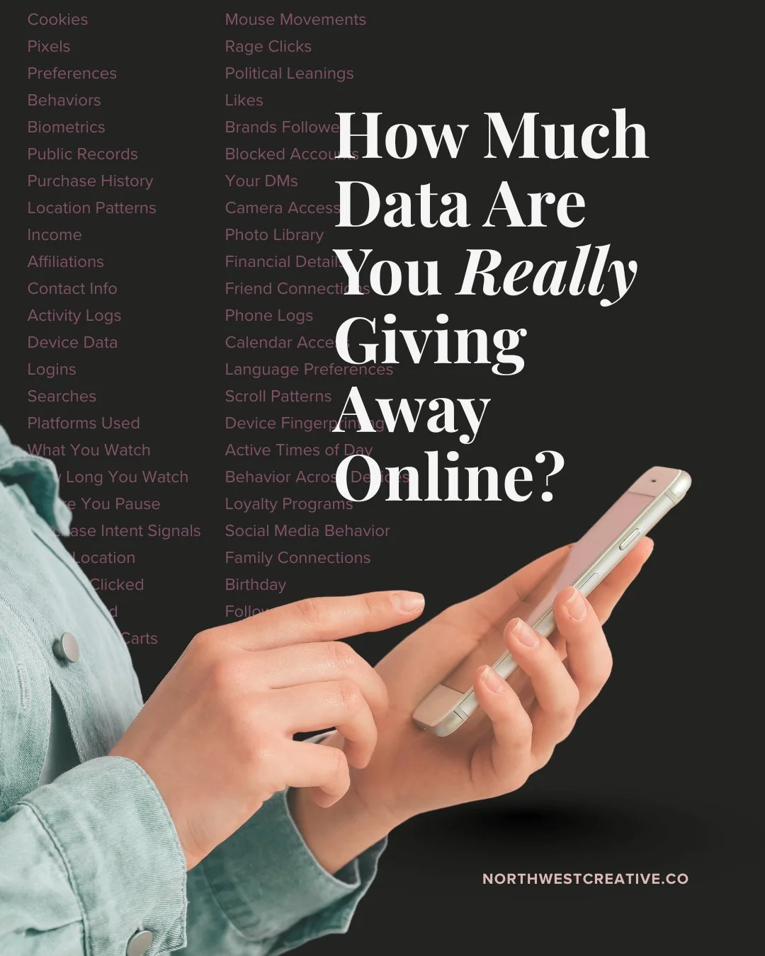 I don't want to freak you out, but literally everything you do online can be tracked by marketers. 🫣

When you download a new app, sign up for a new account, accept cookies, scroll, tap, type, click, swipe, pause, purchase, watch, etc. etc. etc... t