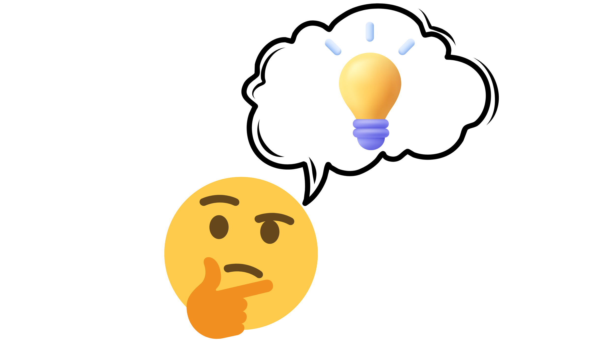thinking emoticon with light bulb within a thought bubble