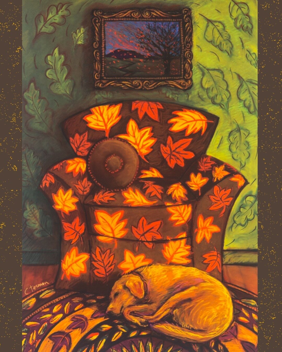 As these icy winter days continue, we hope your home mirrors the comfort and warmth of this vintage Corvallis Fall Festival poster by artist @ctasman, complete with cozy armchair and a furry friend close by. Stay safe and here's hoping for warmer day