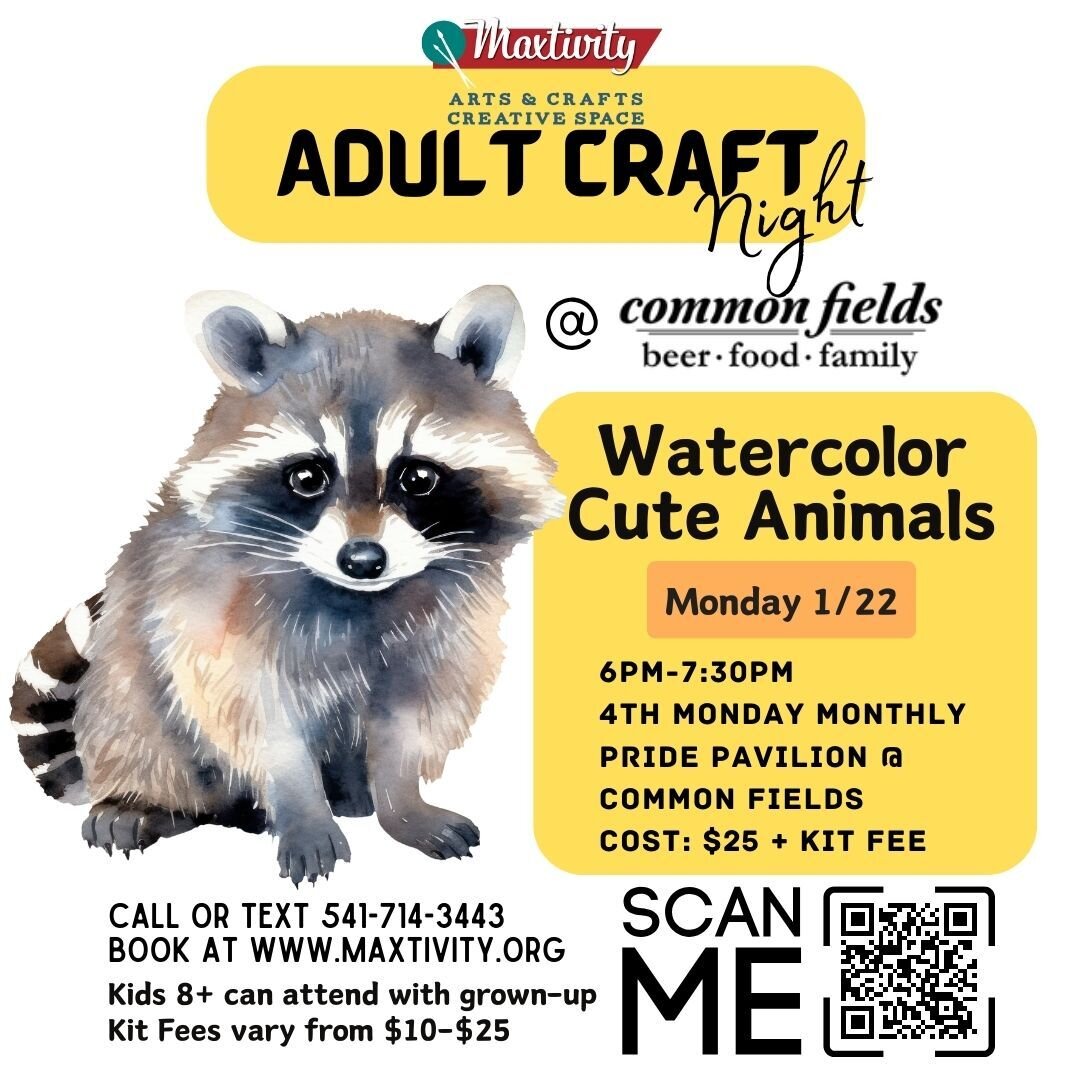 Shake off the frost from this week and head down to @commonfieldscorvallis Pride Pavilion this Monday, January 22, for a cozy night of crafting brought to you by @imaxtivity! Register online at the link in bio. 🦝🖌️