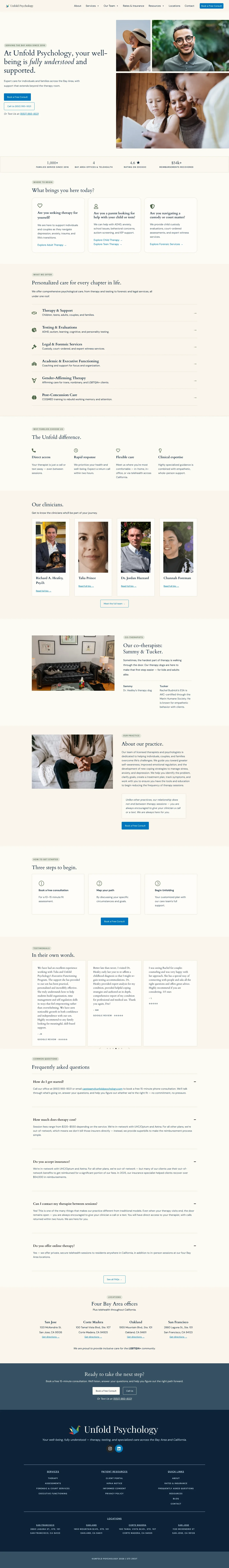 Unfold Psychology new homepage, full scroll