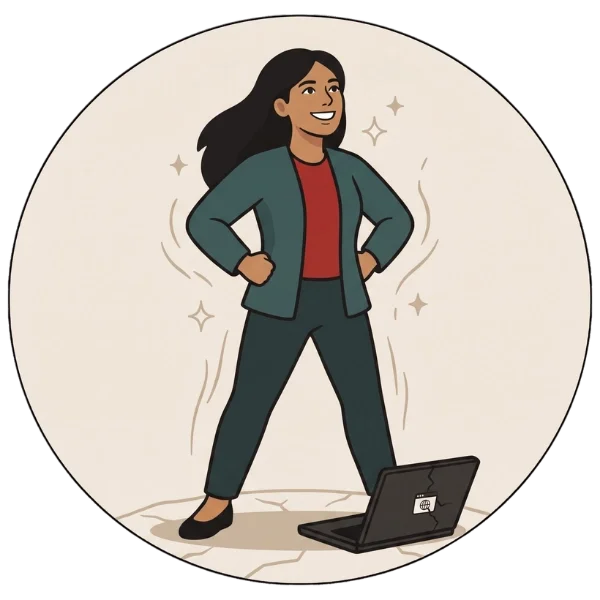 Illustration of a business owner who has outgrown her website and is ready for a new one!