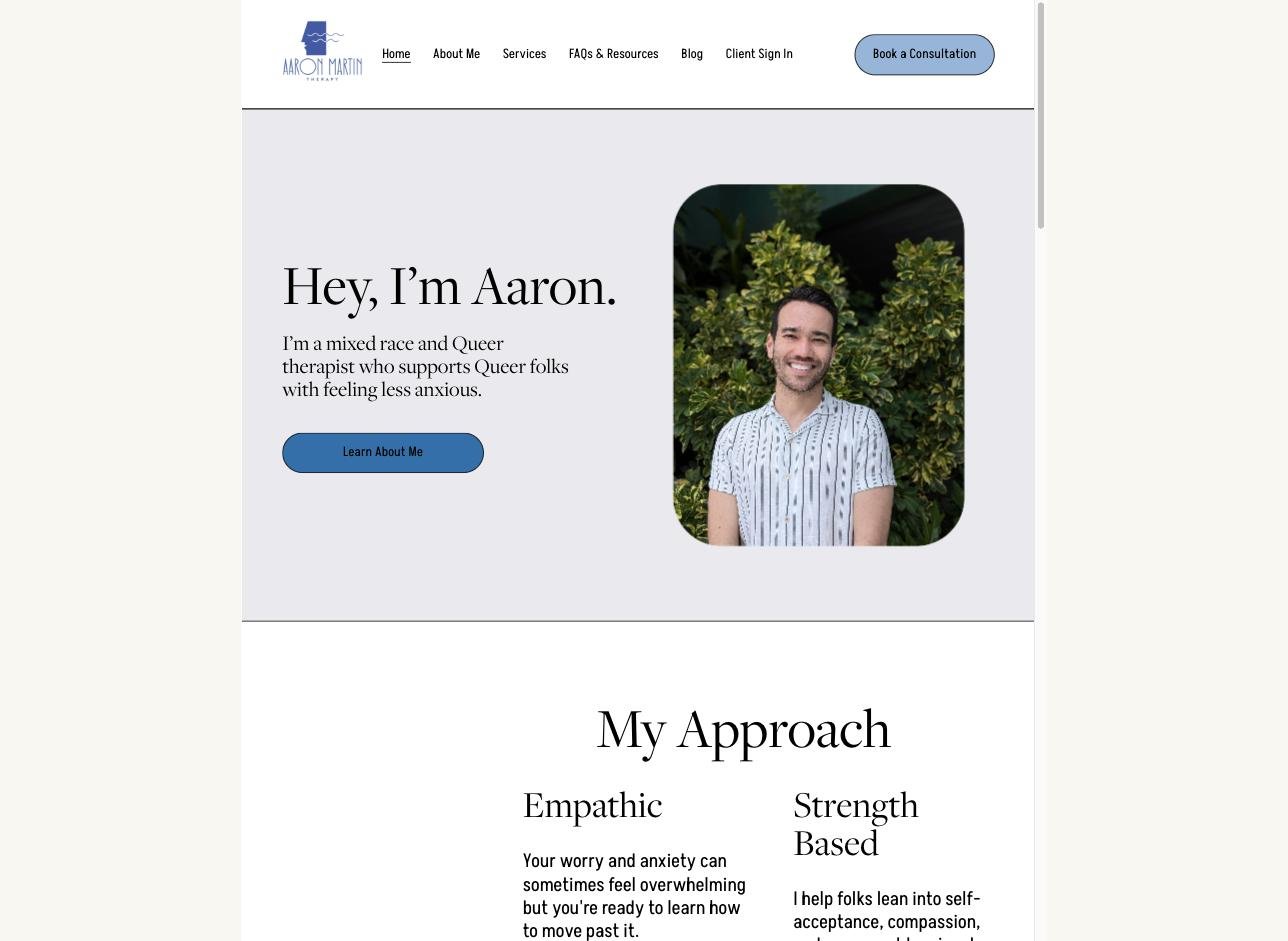 Aaron Martin Therapy homepage before the refresh