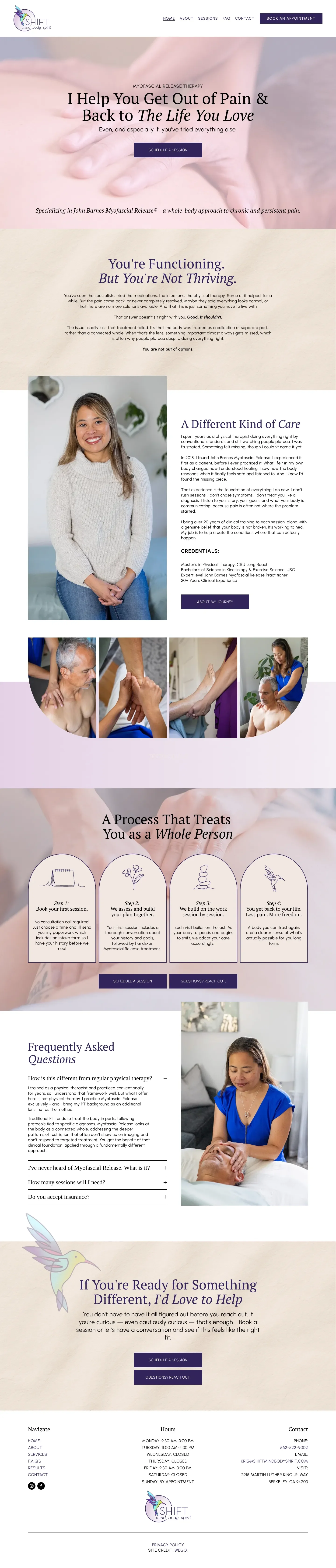 Full Shift Mind Body Spirit homepage, scrollable