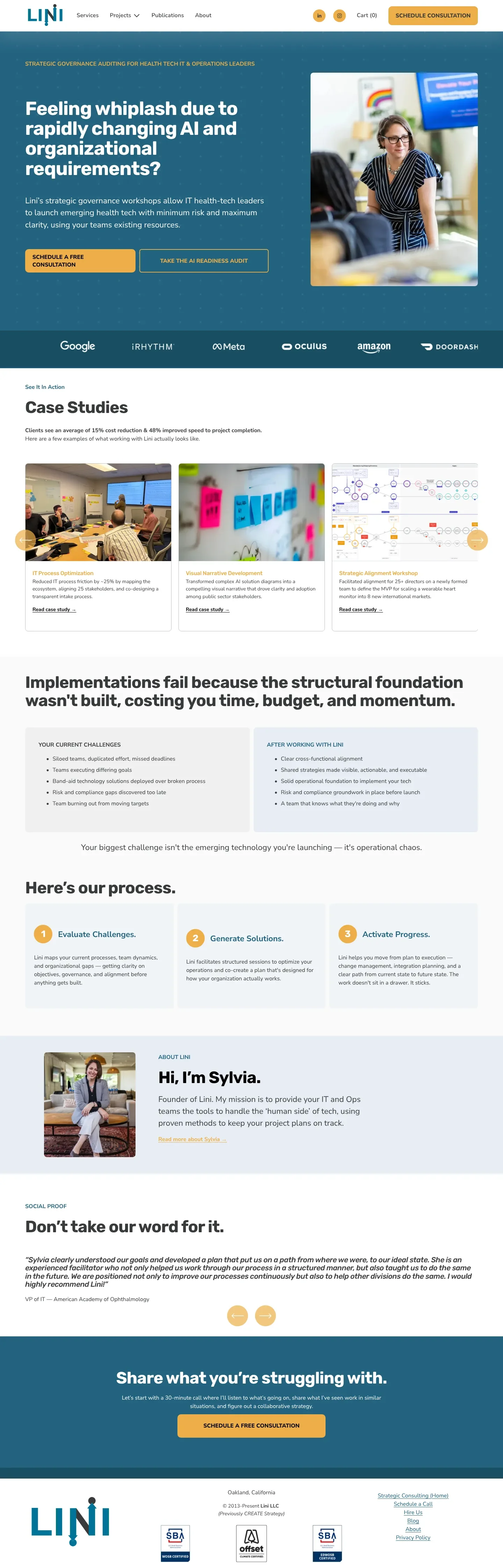 Full Lini LLC homepage, scrollable