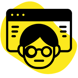 Illustration of a nerdy teen in front of a computer screen.