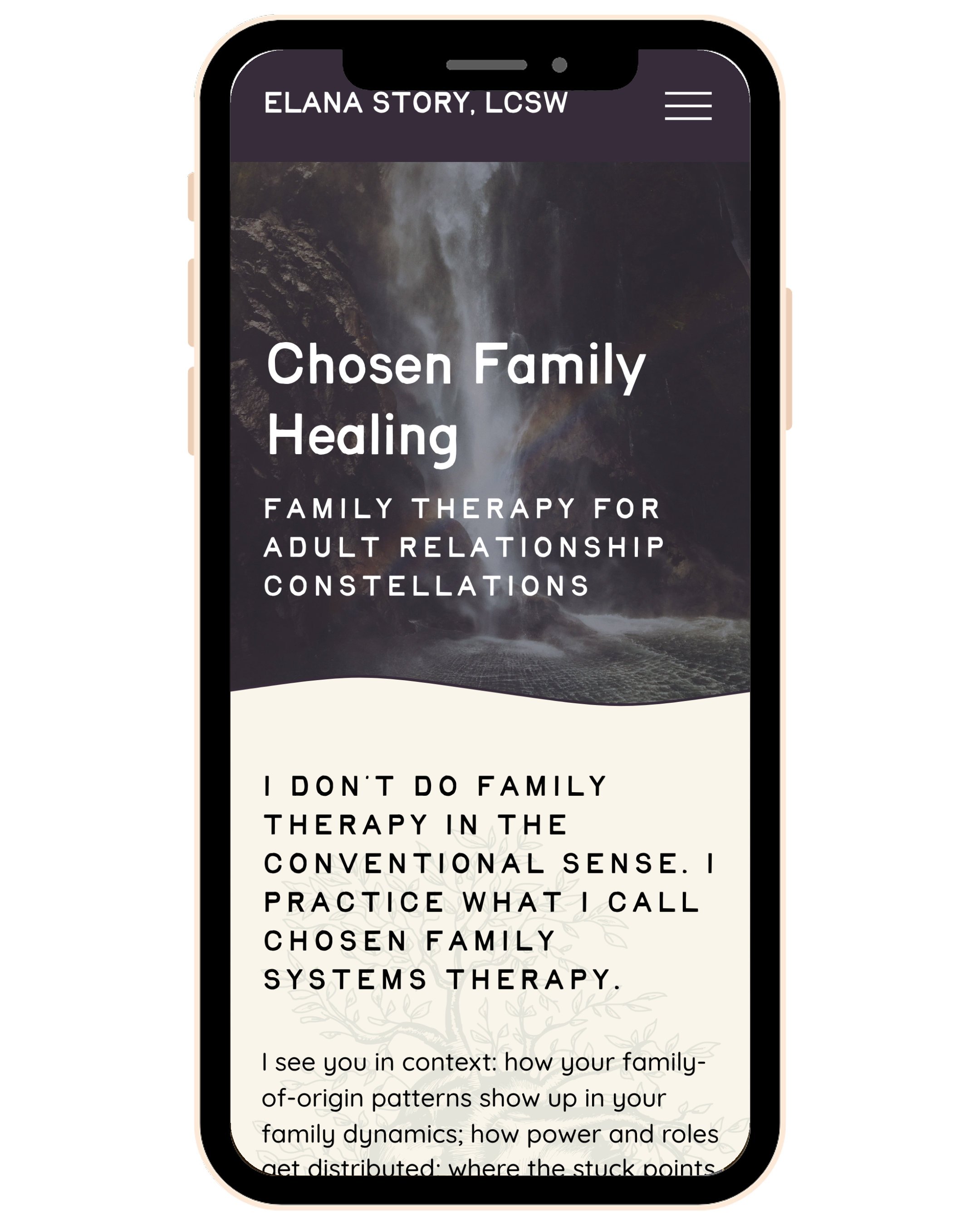 Elana Story's Chosen Family Healing page on a phone