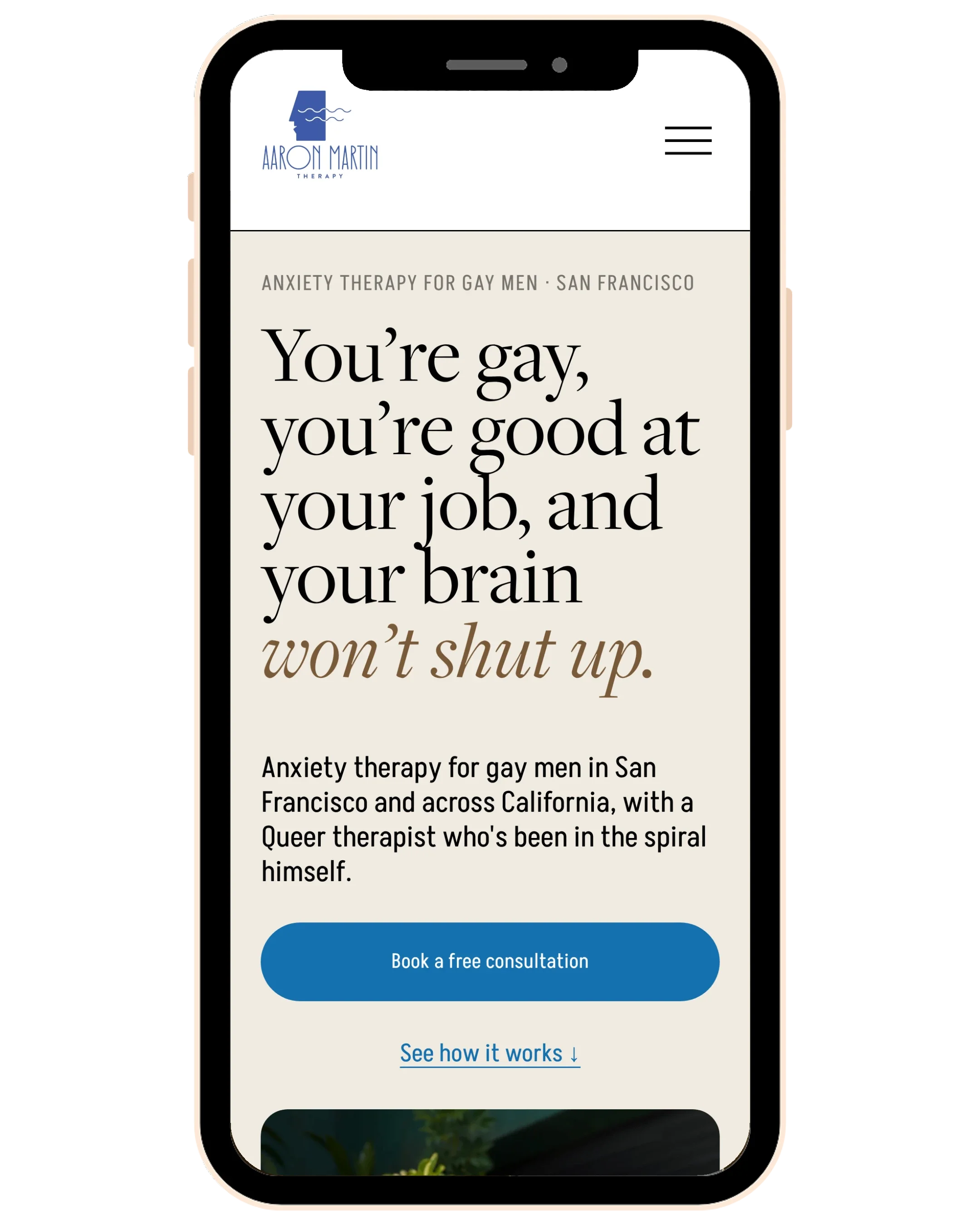 Aaron Martin Therapy homepage on a phone