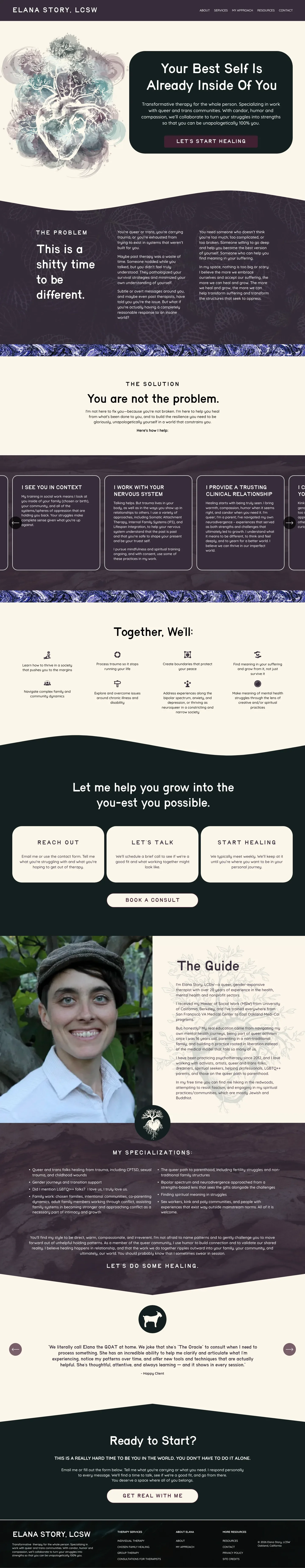 Elana Story new homepage, full scroll