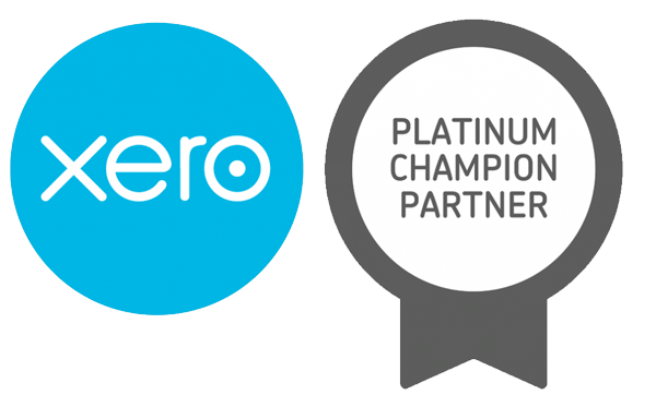 Xero logo and "Platinum Champion Partner" badge side by side.