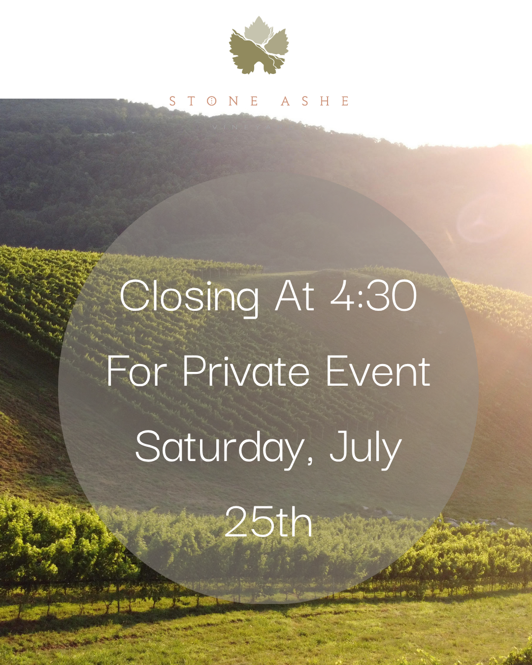 Closing for Private Event at 4:30
