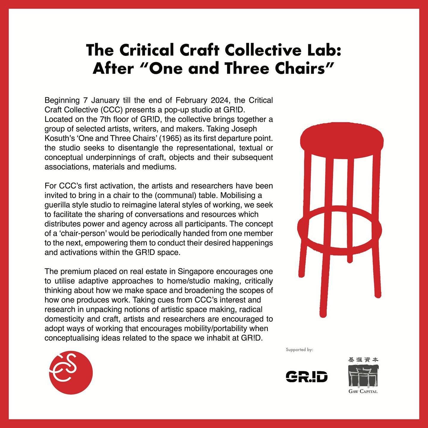 Feeling incredibly grateful for the chance to participate in @criticalcraftcollective.sg  Lab: After &ldquo;One and Three Chairs&rdquo; this January! Huge thank you to @lulu_enpassant and @_lim_hazel_ for your guidance and having me for this project 