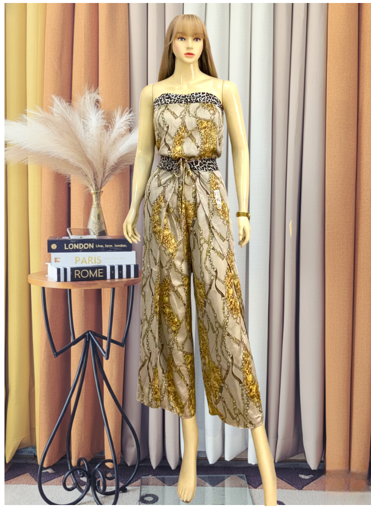 Gold and beige patterned jumpsuit