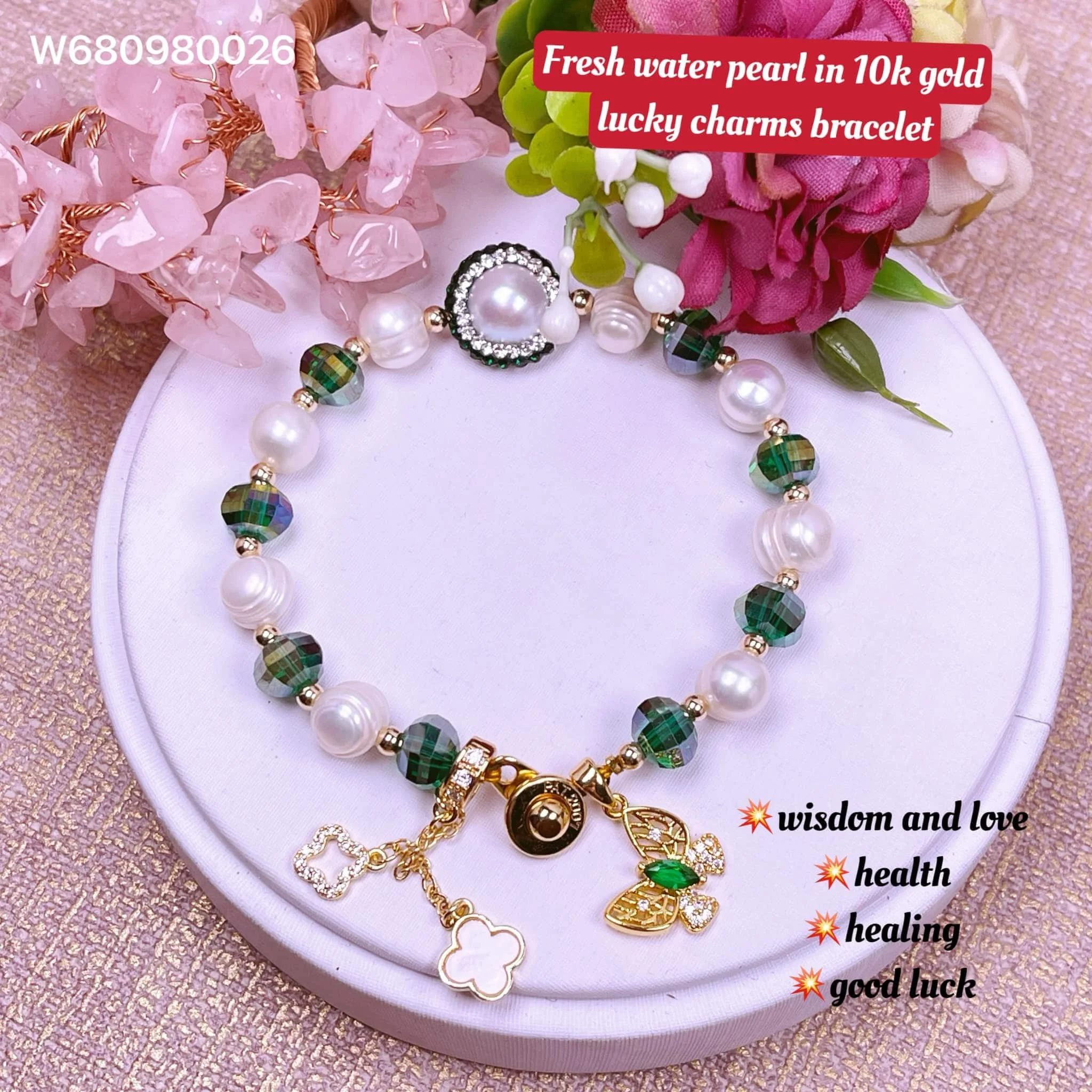Freshwater Pearl Lucky Charms Bracelet