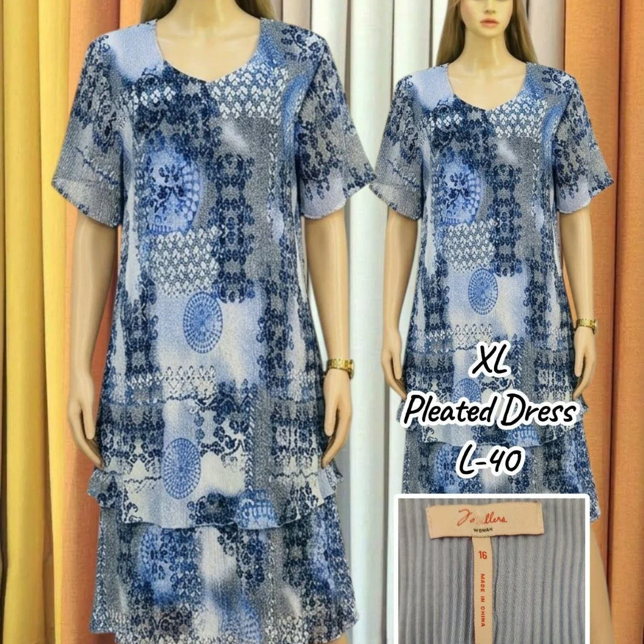 💙 Vintage Blue Pleated Midi Dress | XL | Flowy & Elegant 💙