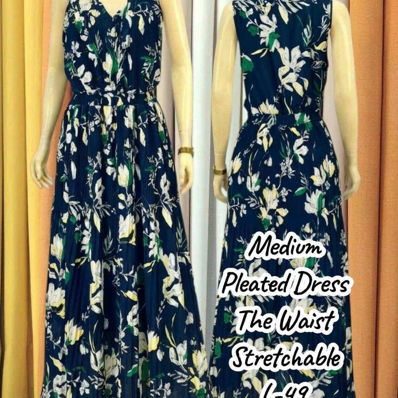 🌿 Navy Floral Pleated Maxi Dress 🌿