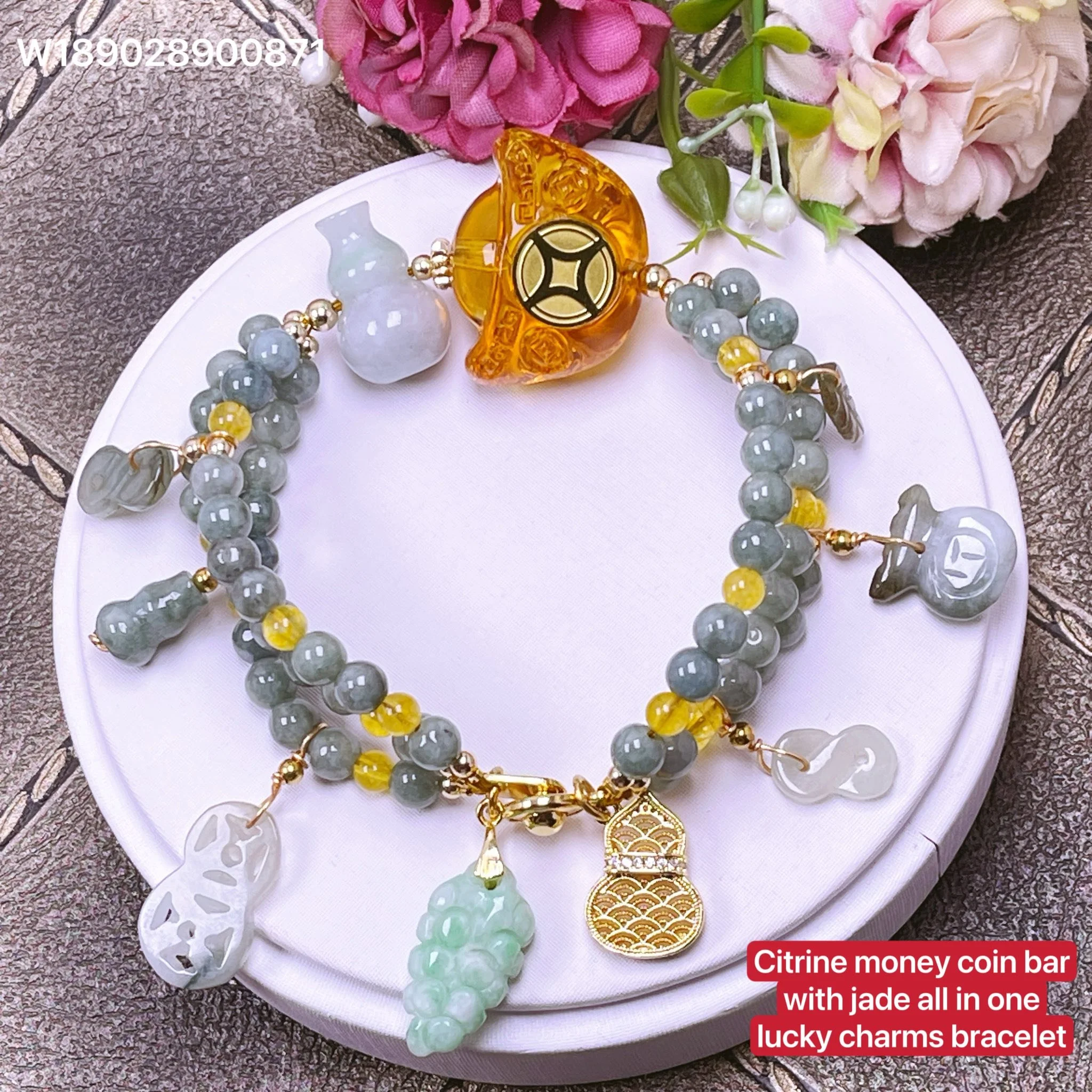 Citrine and Jade Lucky Charms Bracelet