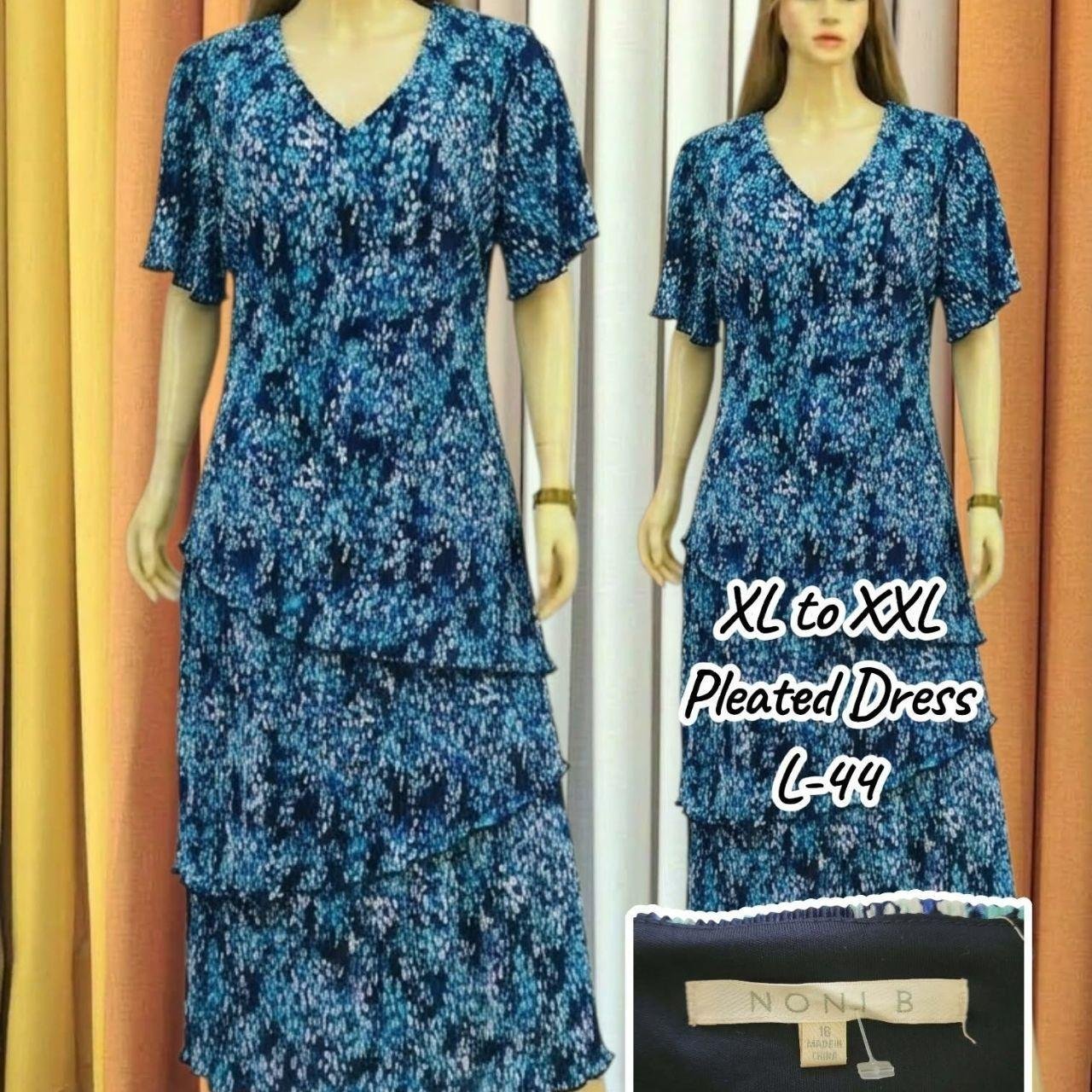 💙 Vintage-inspired blue floral pleated midi/maxi dress 🌸