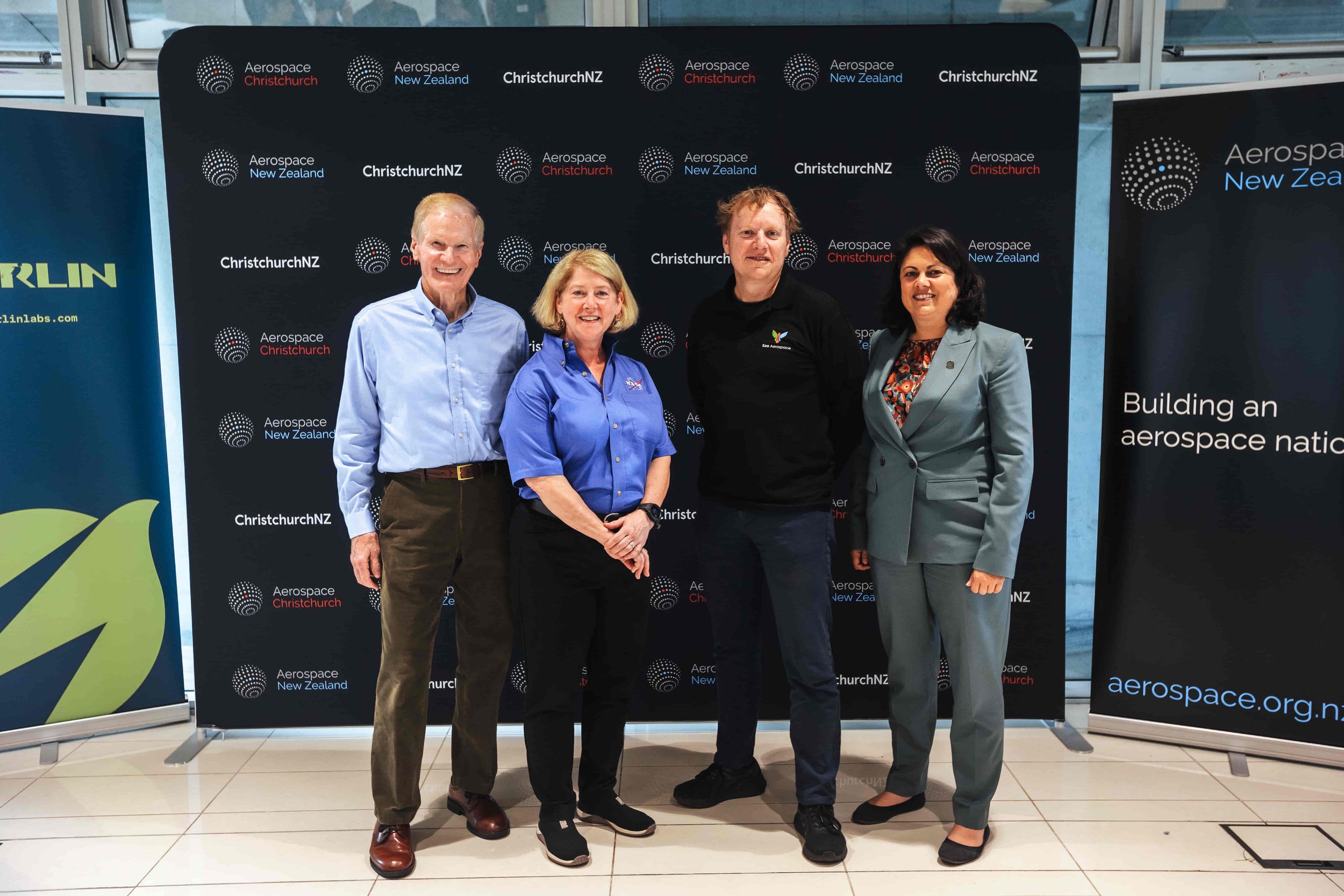  Aerospace New Zealand President and Kea Aerospace CEO Mark Rocket, with NASA Administrator Bill Nelson, NASA Deputy Administrator Pamela Melroy and  Hon Minister Dr Ayesha Verrall.  
