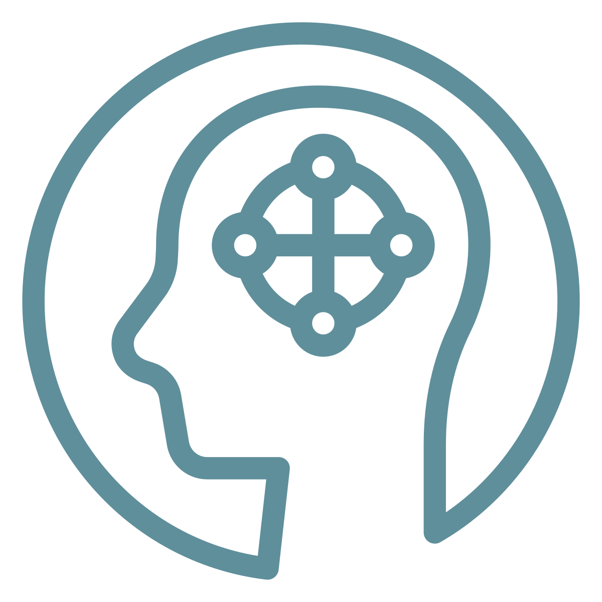 Outline of a human head with a brain diagram inside, representing mental health or cognitive function.