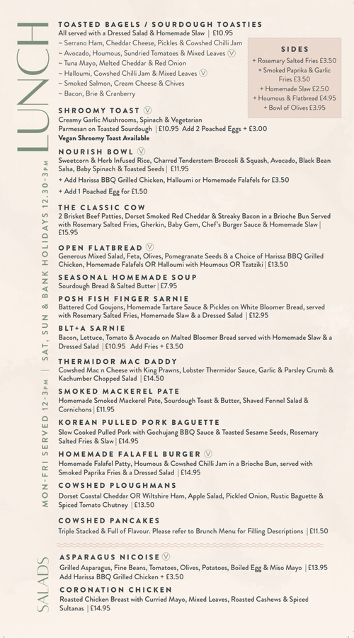 Menu — The Cowshed dorset