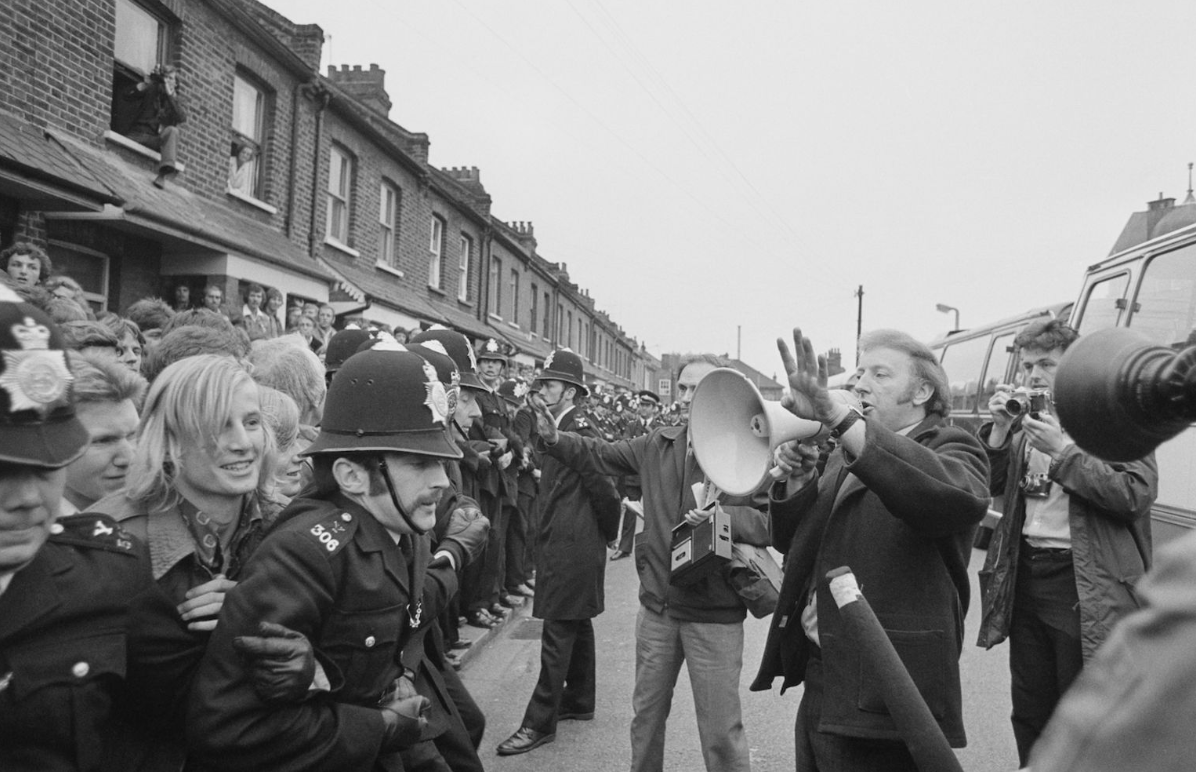 Image Source: Getty Images NUM President Arthur Scargill supported striking Asian workers at the Grunwick factory