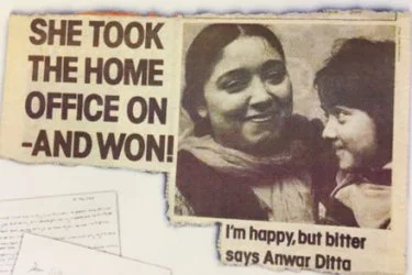  A clipping from the Rochdale Observer newspaper in 1981 about Anwar Ditta’s successful campaign to be reunited with her children who were in Pakistan. Here, she is pictured with her daughter, Samera [Photo courtesy of Anwar Ditta] 