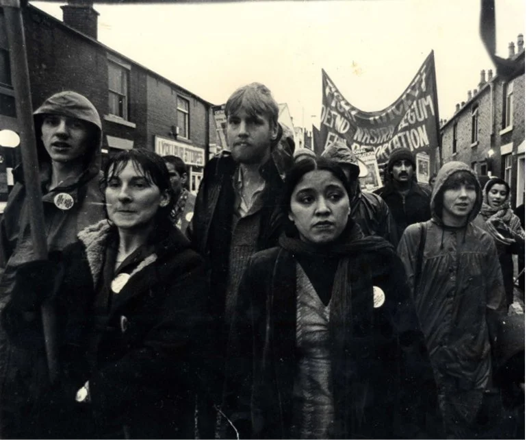  Anwar Ditta pictured leading a demonstration to highlight her campaign to bring her children from Pakistan to the UK, November 15, 1980 [Photo courtesy of Anwar Ditta] 