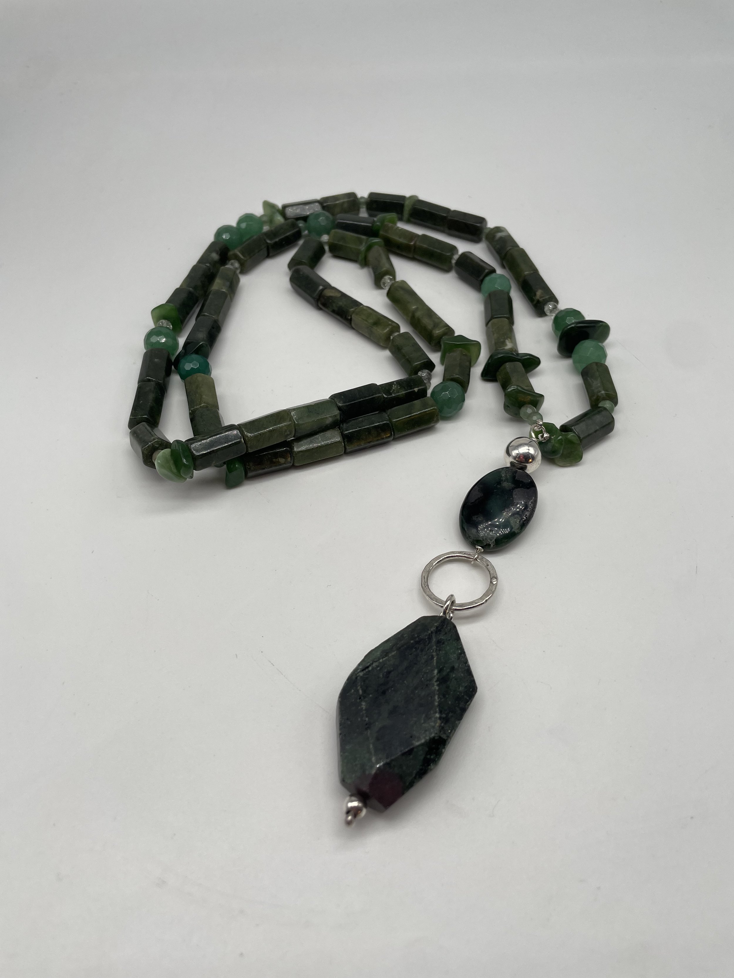 Argento 925 Giada cinese, agata verde e zoisite - €190.00