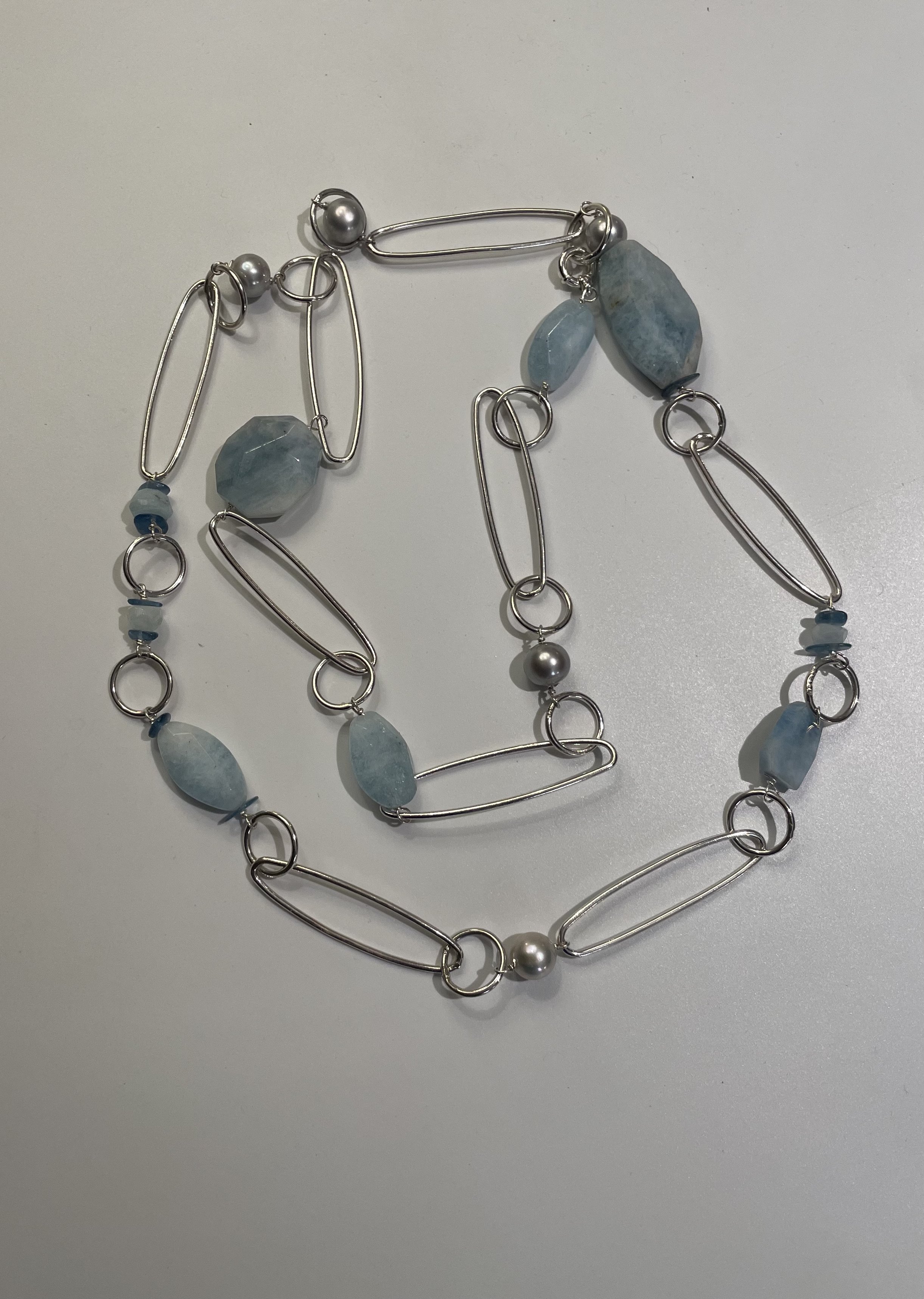Argento 925 Acquamarina / Perle grigie - €430.00